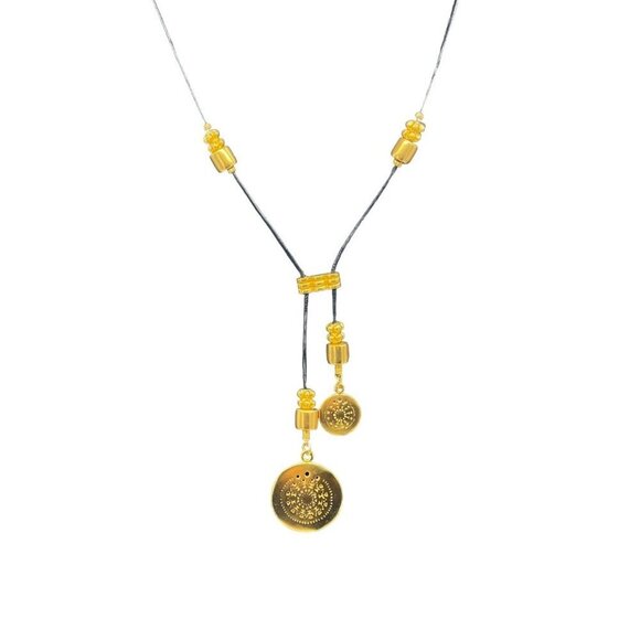 Purpura Pre-Columbian Figures Pendants Leather Cord Necklace Ethnic 24K Plated - Picture 1 of 12